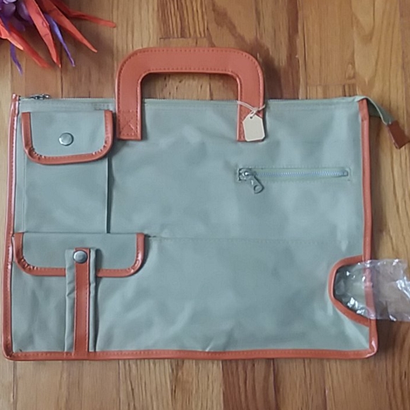 Vintage Other - Vintage 1970s Beige Utility Multi Pocket Canvas Briefcase with Orange Trim NWT
